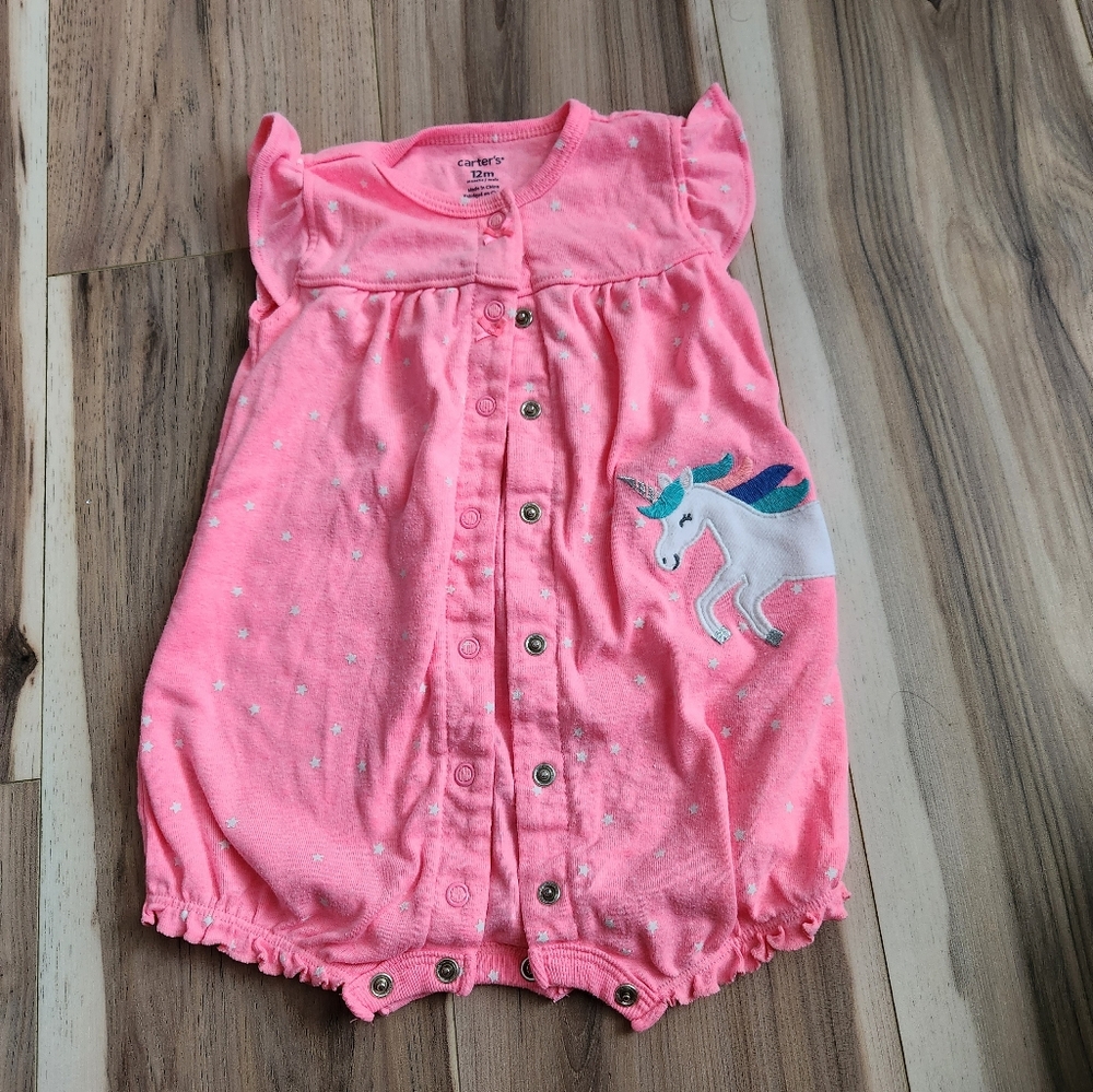 🌟10/$10 -  /🦄 Carter's Pink Unicorn Romper (12 Months) 🌈